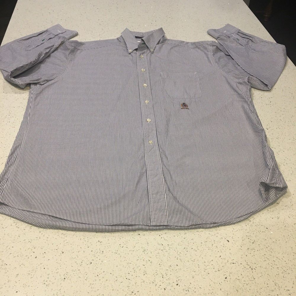 Tommy Hilfiger Shirt Adult 17.5 Blue Striped Long Sleeve Mens 17 1/2 X 35 Dress